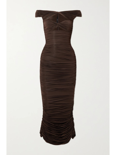  Alex Perry Alex Perry - Knox Off-the-shoulder Cutout Stretch-jersey Midi Dress - Brown 