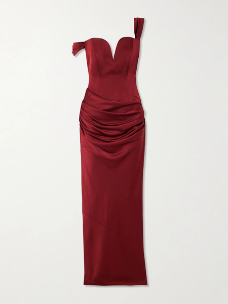  Alex Perry Alex Perry - Off-the-shoulder Draped Cady And Satin Gown - Red 