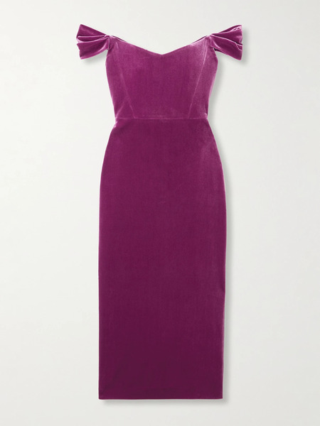  Alex Perry Alex Perry - Off-the-shoulder Stretch-velvet Midi Dress - Plum 