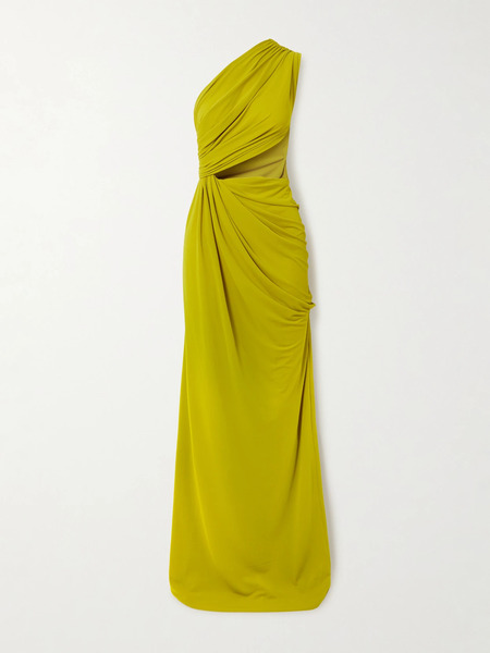  Alex Perry Alex Perry - One-shoulder Cutout Draped Gathered Stretch Recycled Crepe-jersey Gown - Chartreuse 