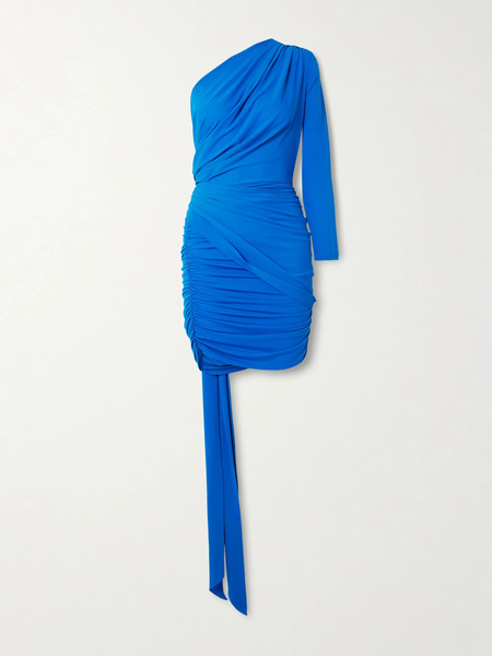  Alex Perry Alex Perry - One-sleeve Ruched Stretch Recycled Crepe-jersey Mini Dress - Blue 