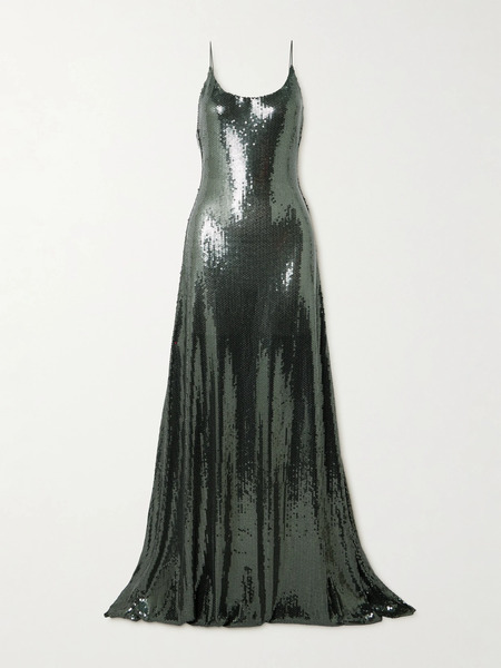  Alex Perry Alex Perry - Sequined Mesh Gown - Dark Green 