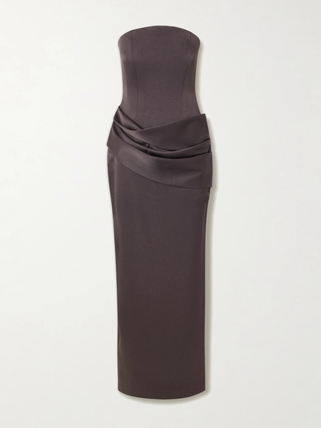  Alex Perry Alex Perry - Strapless Draped Satin-crepe Gown - Dark Gray 