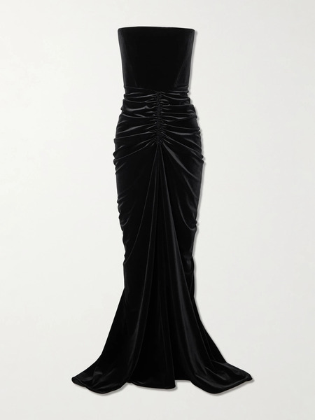  Alex Perry Alex Perry - Strapless Ruched Velvet Gown - Black 
