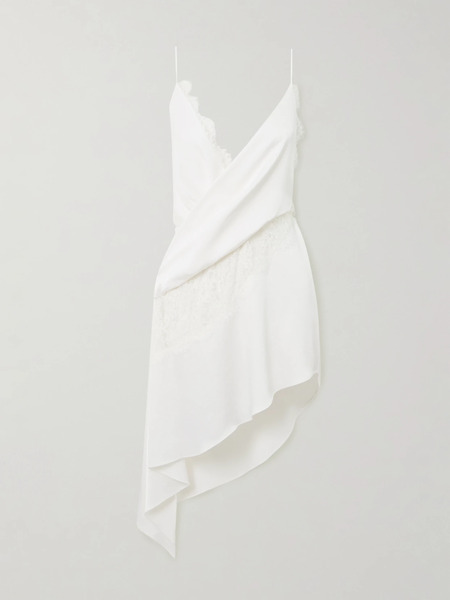 Alex Perry Alex Perry - Wrap-effect Lace-trimmed Draped Satin-crepe Dress - White 