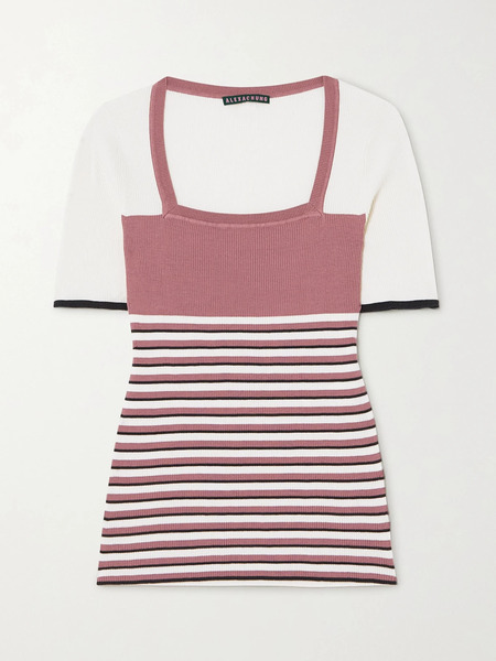  Alexachung Alexachung - Striped Ribbed Silk And Cotton-blend Top - Pink 