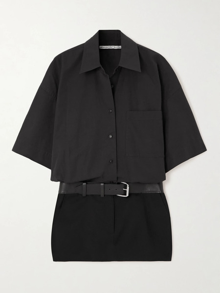  Alexander Wang Alexander Wang - Belted Paneled Gabardine And Wool-twill Mini Dress - Black 