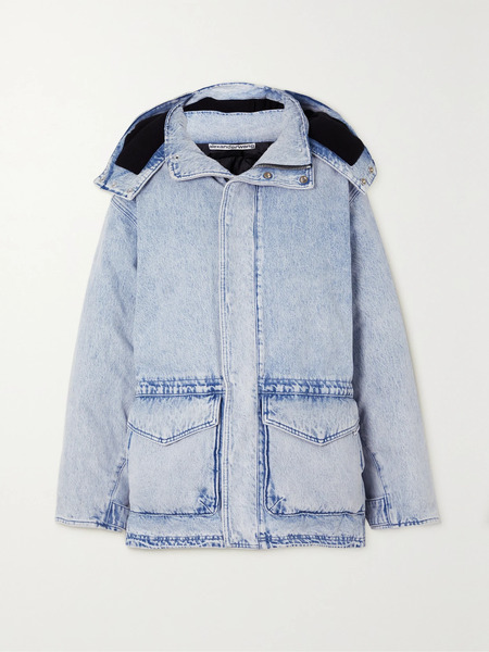  Alexander Wang Alexander Wang - Oversized Hooded Padded Bleached Denim Jacket - Light Denim 