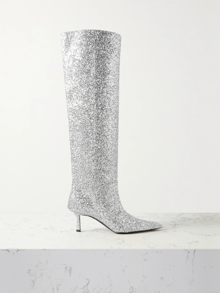 Alexander Wang Alexander Wang - Viola Glittered Leather Knee Boots - Silver 