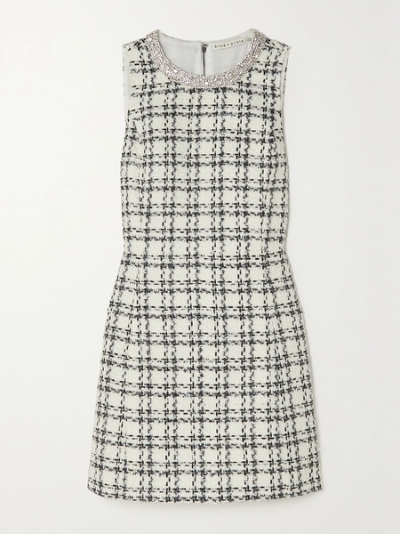  Alice + Olivia Alice + Olivia - Clyde Crystal-embellished Checked Tweed Mini Dress - Off-white 