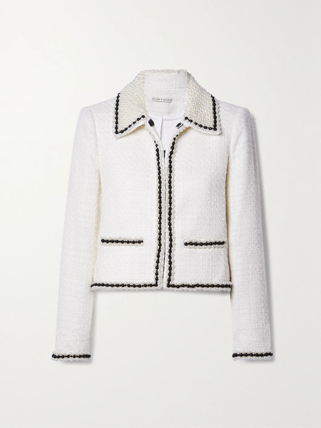  Alice + Olivia Alice + Olivia - Kidman Cropped Bead-embellished Tweed Jacket - Off-white 