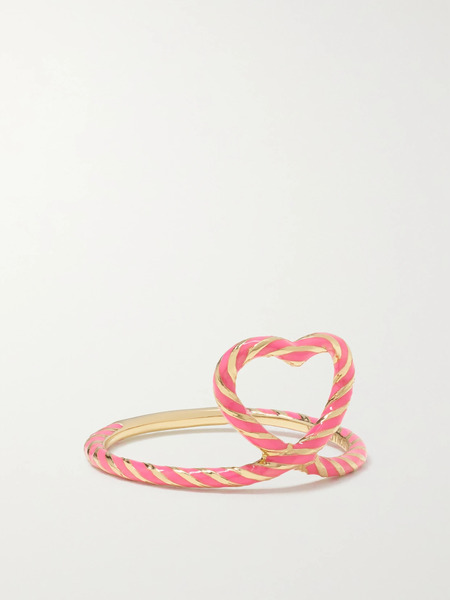  Alison Lou Alison Lou - Heart Streamer 14-karat Gold And Enamel Ring - Pink 