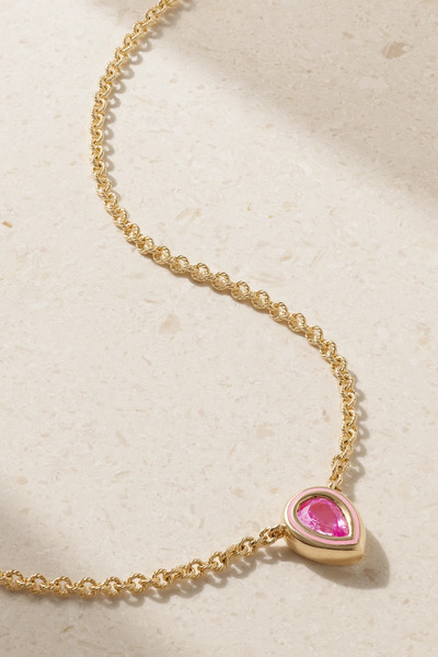  Alison Lou Alison Lou - Madison 14-karat Gold, Enamel And Laboratory-grown Sapphire Necklace - Pink 