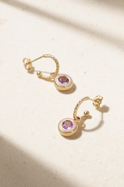  Alison Lou Alison Lou - Madison 14-karat Gold, Laboratory-grown Amethyst And Enamel Earrings - Purple 