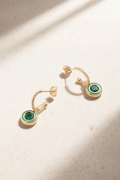  Alison Lou Alison Lou - Madison 14-karat Gold, Laboratory-grown Emerald And Enamel Earrings - Green 