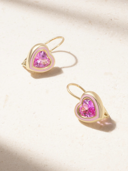  Alison Lou Alison Lou - Madison 18-karat Gold Laboratory-grown Sapphire And Enamel Earrings - Pink 