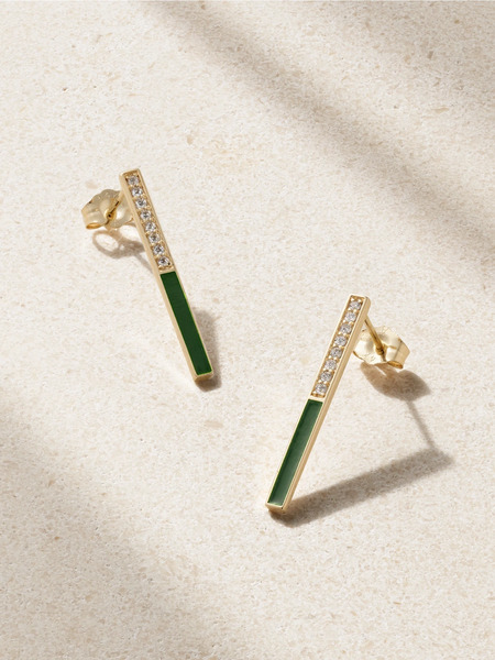  Alison Lou Alison Lou - Medium Linear 14-karat Gold, Diamond And Enamel Earrings - Green 