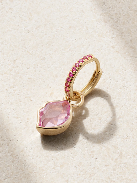 Alison Lou Alison Lou - Smooch 14-karat Gold, Sapphire And Laboratory-grown Sapphire Single Hoop Earring - One Size 