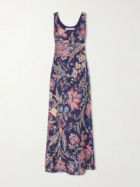  Alix Of Bohemia Alix Of Bohemia - Adele Mist Quatre Floral Patterned Silk Midi Dress - Blue 