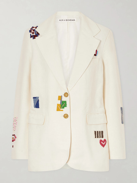  Alix Of Bohemia Alix Of Bohemia - Afternoon Abstract Tile Bead-embellished Silk Blazer - Off-white 