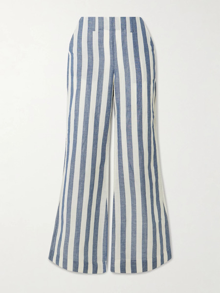  Alix Of Bohemia Alix Of Bohemia - Charlie Sailor Striped Linen And Cotton-blend Flared Pants - Blue 