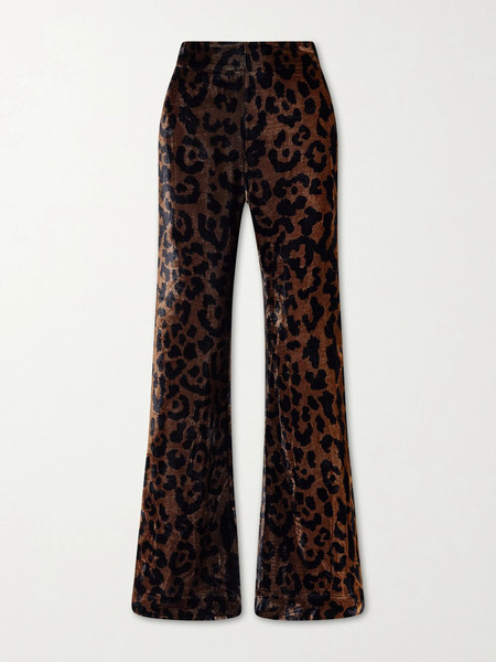  Alix Of Bohemia Alix Of Bohemia - Farah Leopard-print Velvet Flared Pants - Dark Brown 