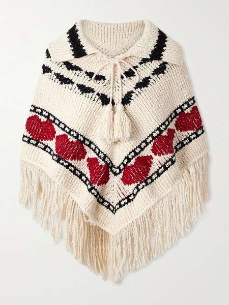  Alix Of Bohemia Alix Of Bohemia - Faune Fringed Jacquard-knit Cotton Poncho - Off-white 