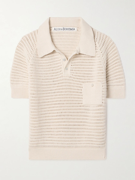 Alix Of Bohemia Alix Of Bohemia - Lessi Crocheted Cotton Polo Shirt - Cream 