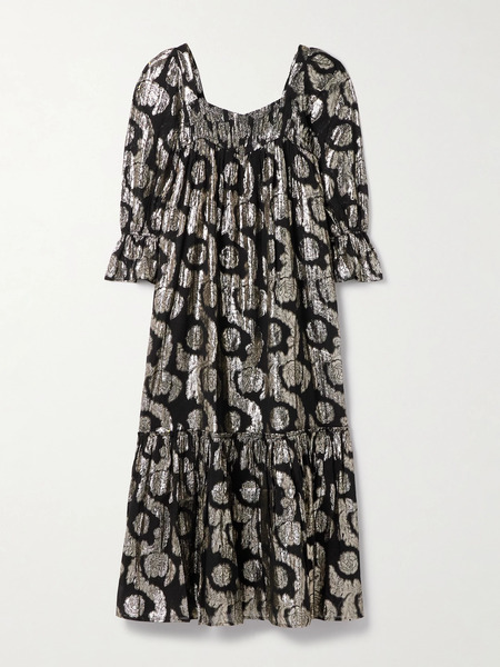  Alix Of Bohemia Alix Of Bohemia - Lilium Cotton And Lurex-blend Midi Dress - Black 