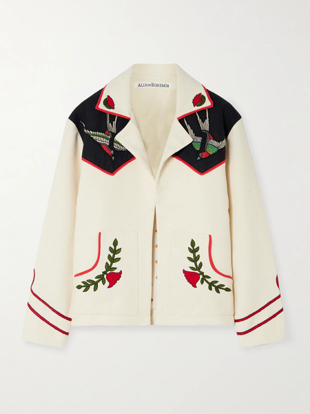  Alix Of Bohemia Alix Of Bohemia - Western Royal Flush Embroidered Silk-bouclé Jacket - White 