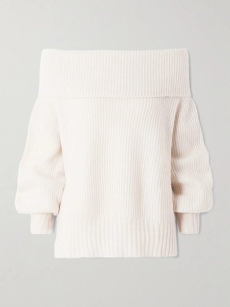  Allude Allude - Off-the-shoulder Ribbed Cashmere And Silk-blend Sweater - Cream 