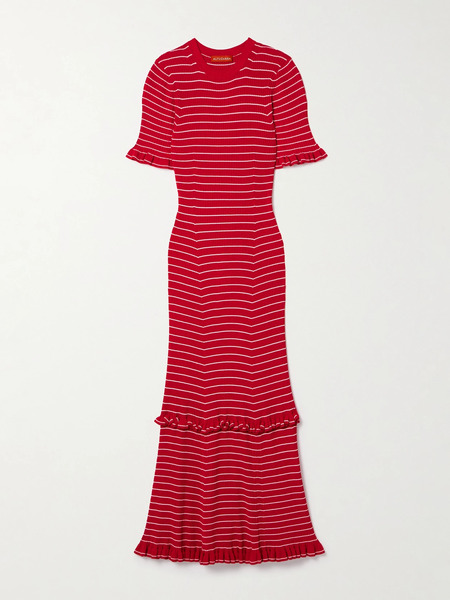  Altuzarra Altuzarra - Delpini Ruffled Striped Ribbed-knit Midi Dress - Red 