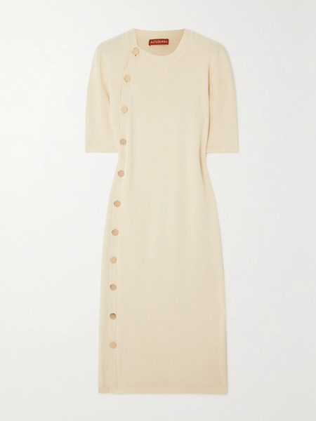  Altuzarra Altuzarra - Topaz Button-detailed Ribbed-knit Midi Dress - Ivory 