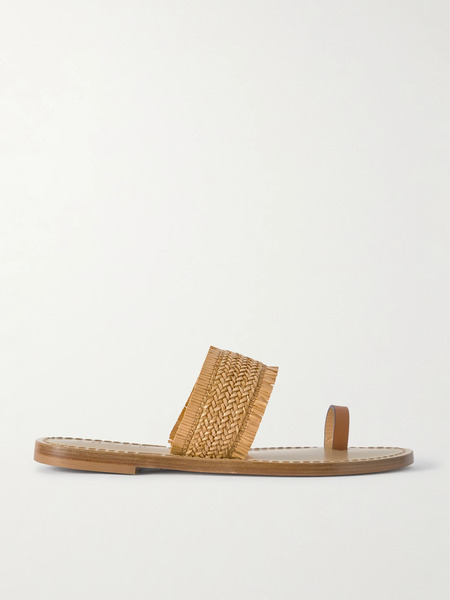  Amanu Amanu - Shela Woven Raffia And Leather Sandals - Tan 