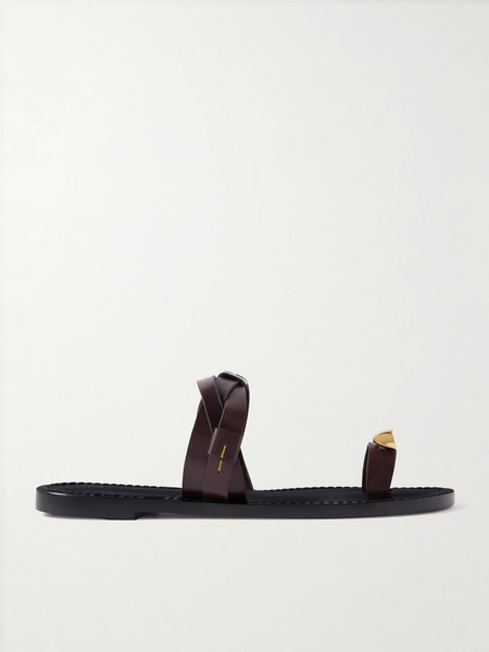  Amanu Amanu - The Lagos Embellished Woven Leather Sandals - Chocolate 