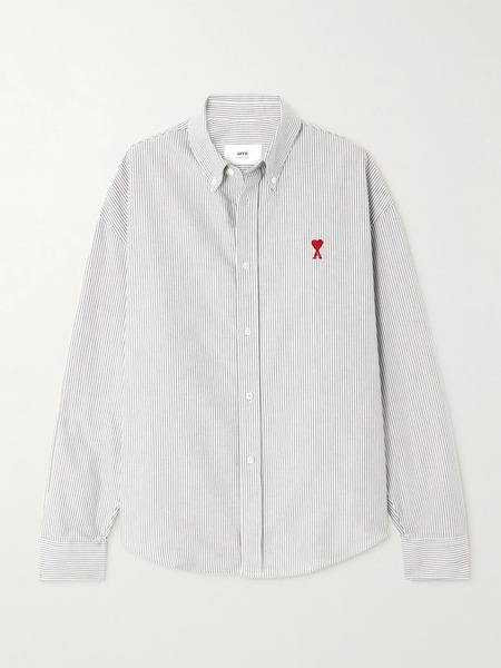  Ami Paris Ami Paris - Adc Embroidered Striped Cotton-poplin Shirt - White 