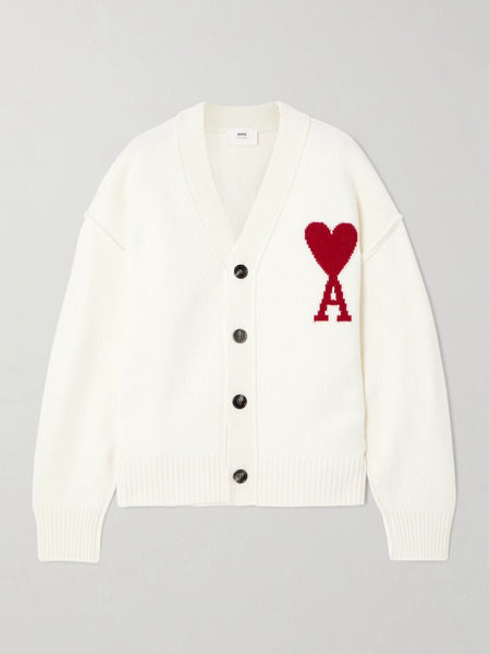  Ami Paris Ami Paris - Adc Intarsia Merino Wool Cardigan - Off-white 