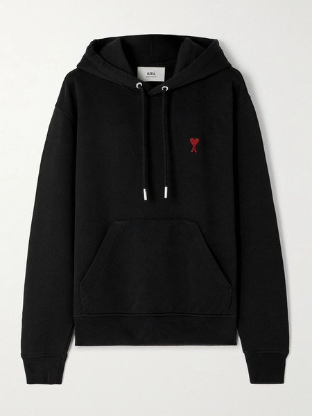  Ami Paris Ami Paris - Embroidered Cotton-blend Jersey Hoodie - Black 