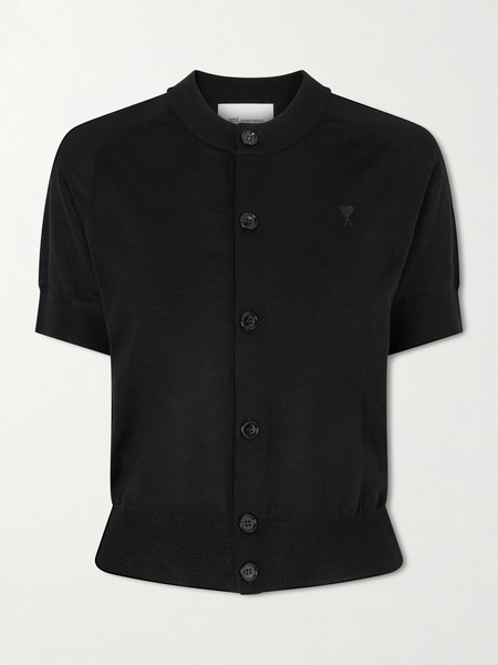  Ami Paris Ami Paris - Embroidered Merino Wool Cardigan - Black 