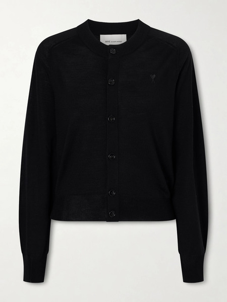  Ami Paris Ami Paris - Embroidered Wool Cardigan - Black 