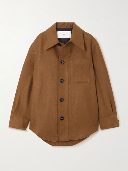  Ami Paris Ami Paris - Frayed Wool-twill Overshirt - Dark Brown 
