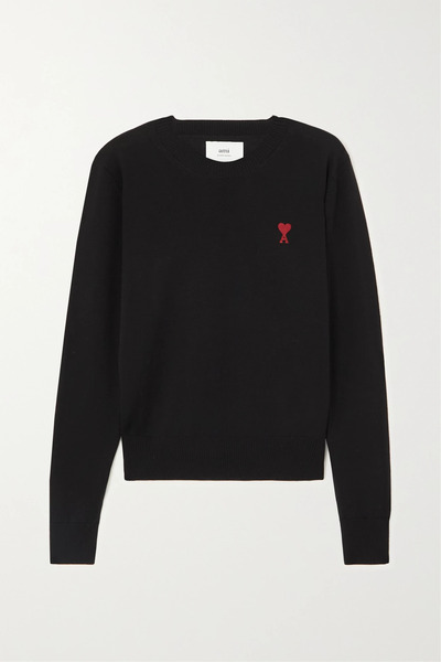  Ami Paris Ami Paris - + Net Sustain Adc Embroidered Merino Wool Sweater - Black 