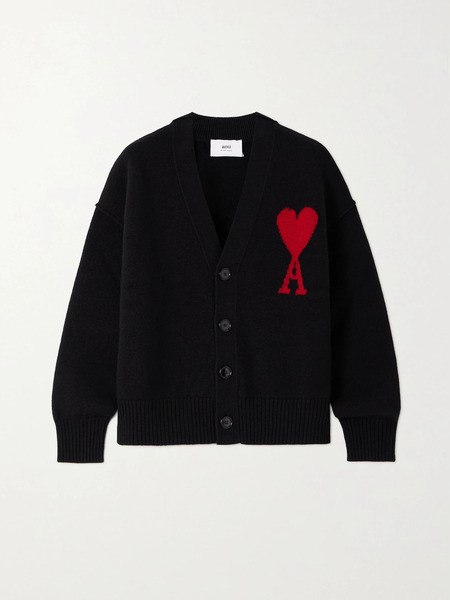  Ami Paris Ami Paris - + Net Sustain Intarsia Merino Wool Cardigan - Xx Large 