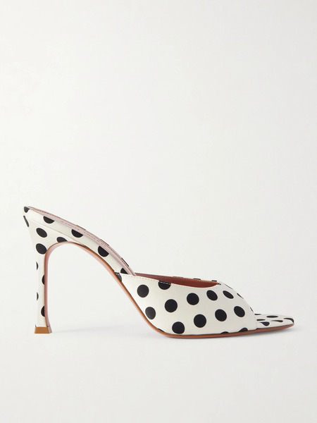  Amina Muaddi Amina Muaddi - Alexa Polka-dot Satin Mules - White 
