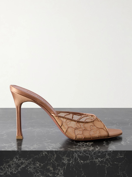  Amina Muaddi Amina Muaddi - Alexa Satin And Corded-lace Sandals - Neutral 