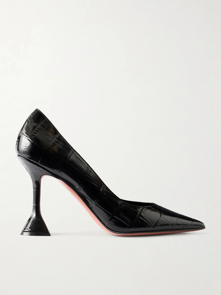  Amina Muaddi Amina Muaddi - Ami Croc-effect Leather Pumps - Black 