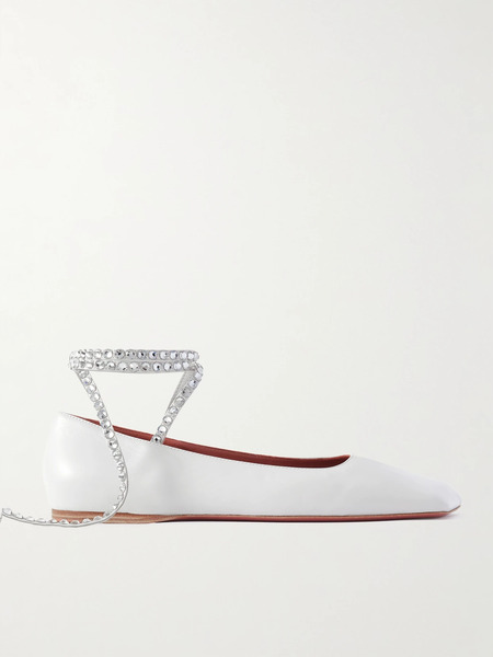  Amina Muaddi Amina Muaddi - Ane Crystal-embellished Leather Ballet Flats - White 