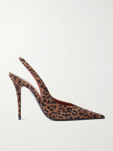  Amina Muaddi Amina Muaddi - Anok Leopard-print Suede Slingback Pumps - Leopard Print 
