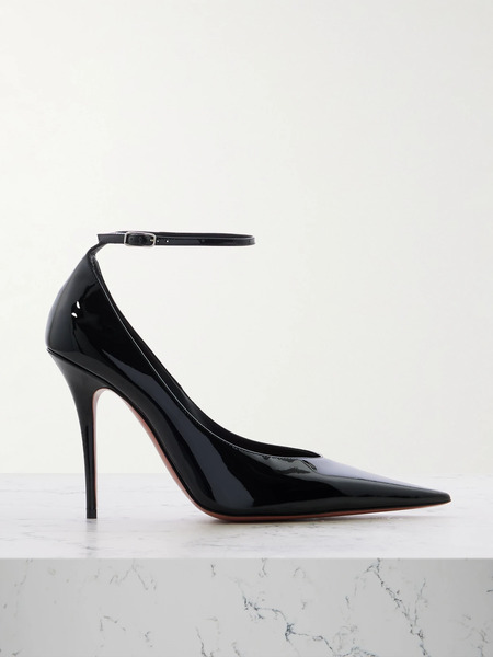  Amina Muaddi Amina Muaddi - Anok Patent-leather Point-toe Pumps - Black 