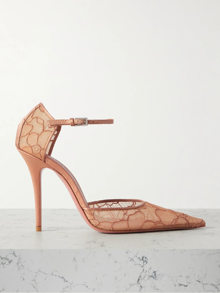  Amina Muaddi Amina Muaddi - Barbara Satin-trimmed Corded Lace Pumps - Neutral 